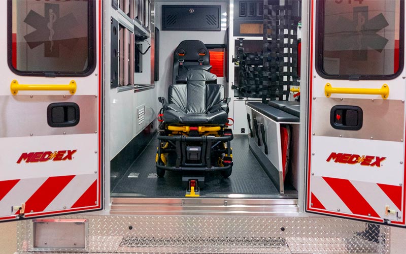 BLS services-medical chair in an ambulance