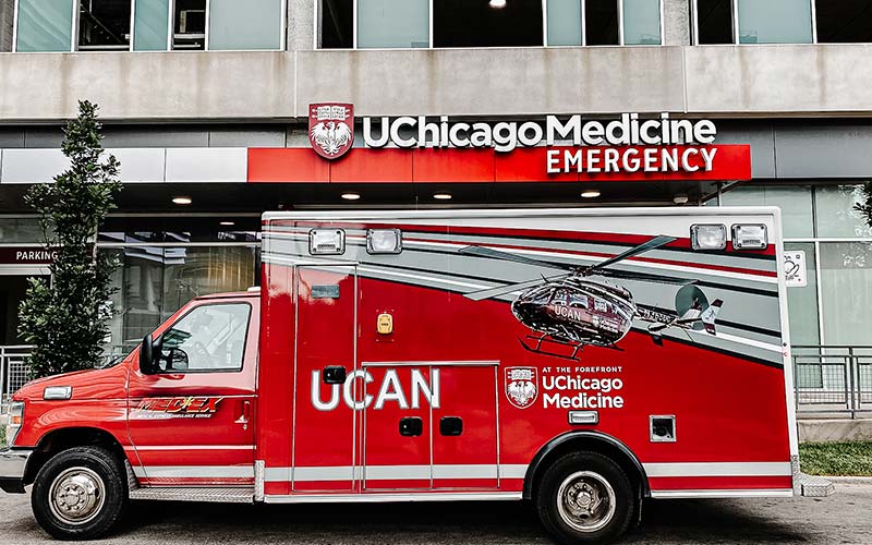 image of UCAN ambulance in front of hospital