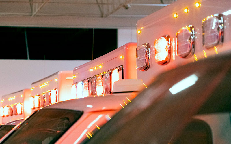 ambulances in a garage